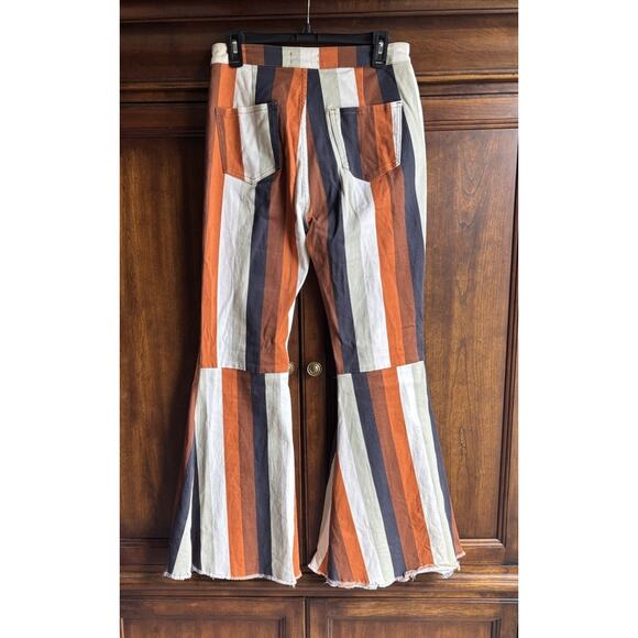 Peach Love California 70s Striped Blue Flare Bell Bottoms Jeans Pants Sz Large - Picture 3 of 8